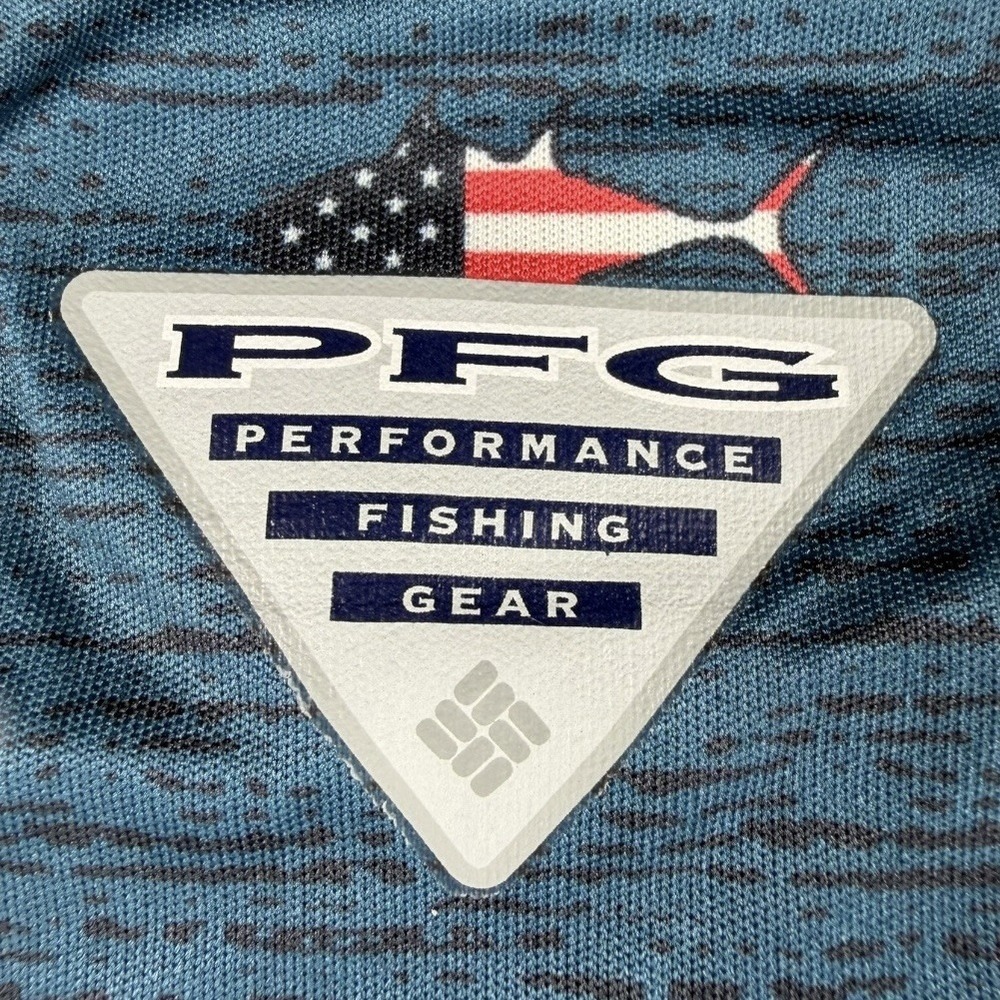 Columbia PFG Terminal Tackle Shirt Mens XL Blue American Flag Fish Long Sleeve - Picture 7 of 8